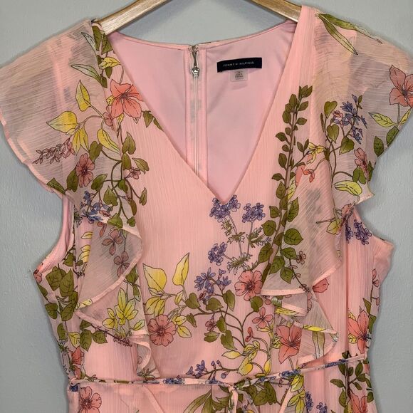 Tommy Hilfiger Pink Chiffon Floral Dress Flowy‎ Fit & Flare Cottage Core Size 16 - Picture 4 of 15